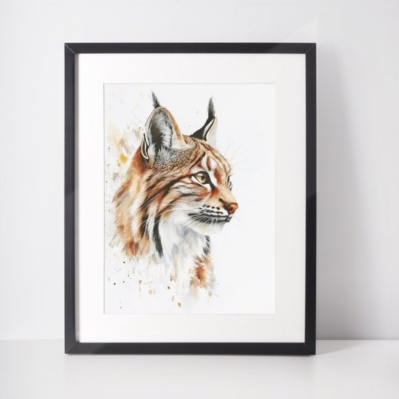 Watercolor Lynx Portrait Wall Art Illustration Print Poster Unframed - Picture 3 of 9